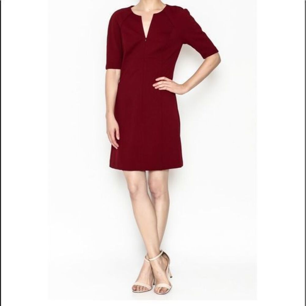 Trina by Trina Turk, Kane Zip Front, Diamond Ponte Dress in Red